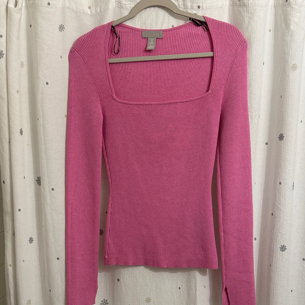 NWOT H&M Pink Square Neck Long Sleeve Top